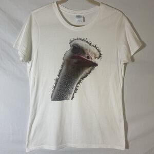 Women's Ivory Ostrich Graphic T-Shirt – Size M – Jumpers Slim Fit Cotton Tee